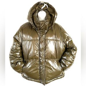 GapFit Gap Dark Green Puffer Detachable Hooded Jacket Size Womens XL